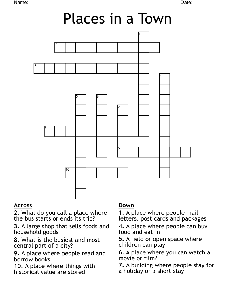 Places in a Town Crossword