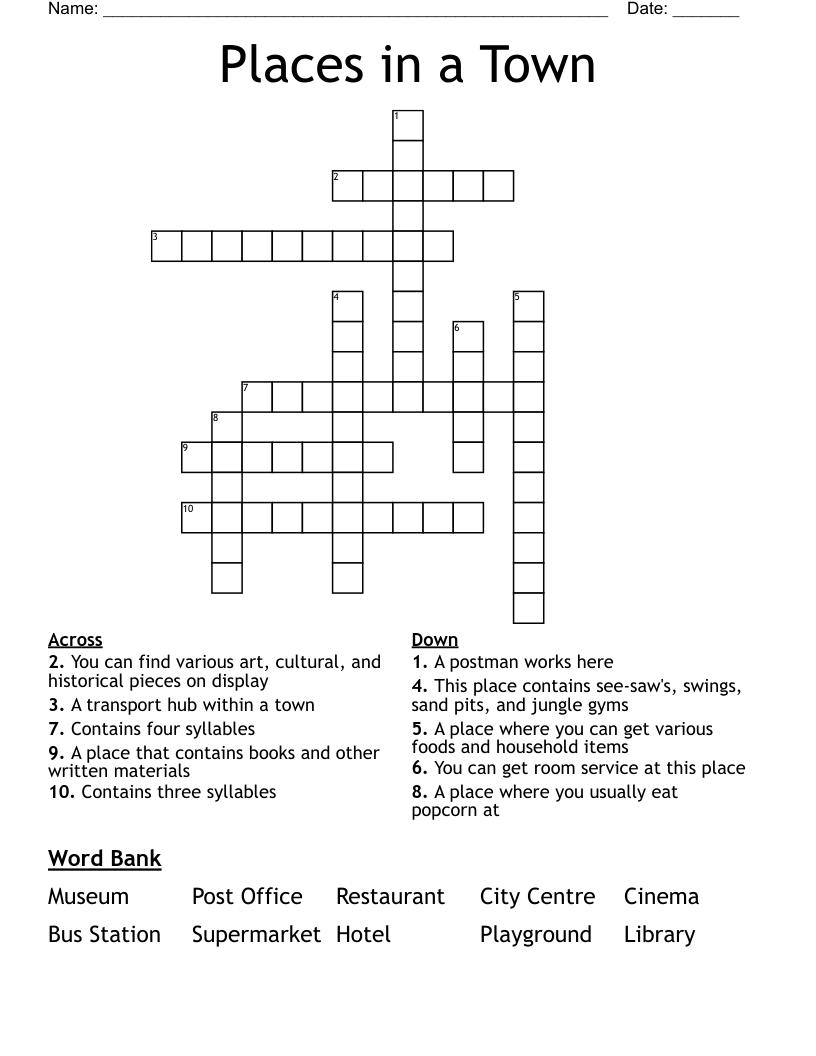 Places in a Town Crossword