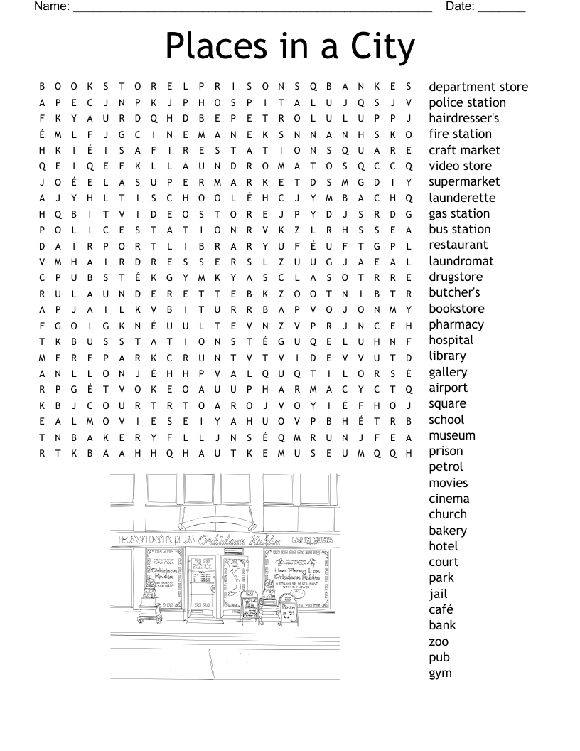 Places in a City Word Search
