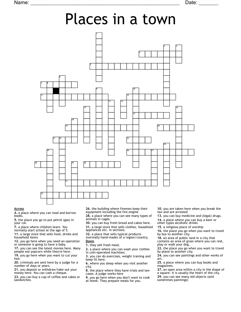 Places in a town Crossword