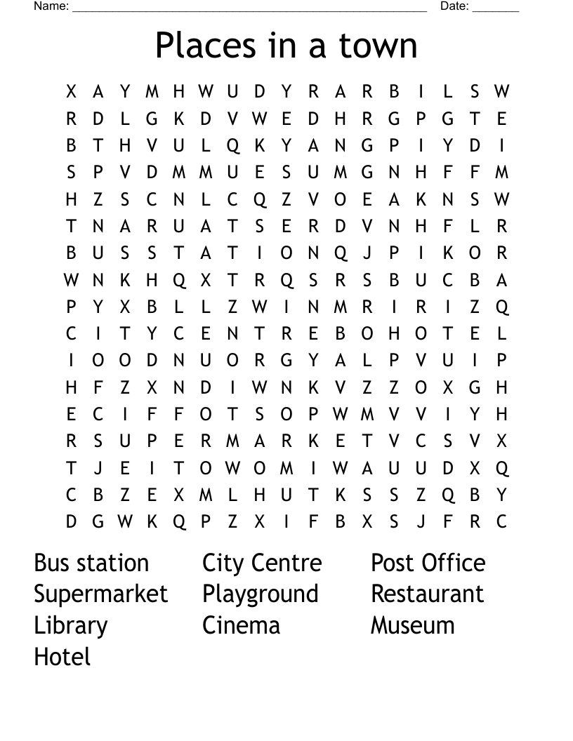 Places in a town Word Search