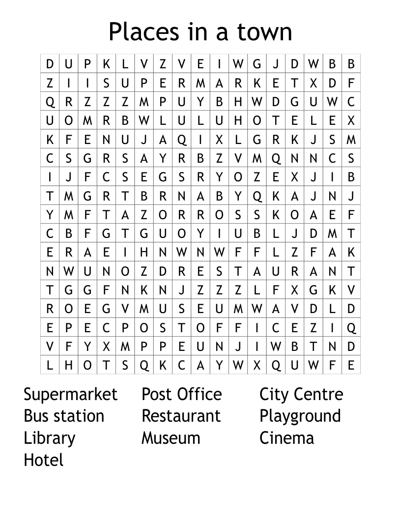 Places in a town Word Search