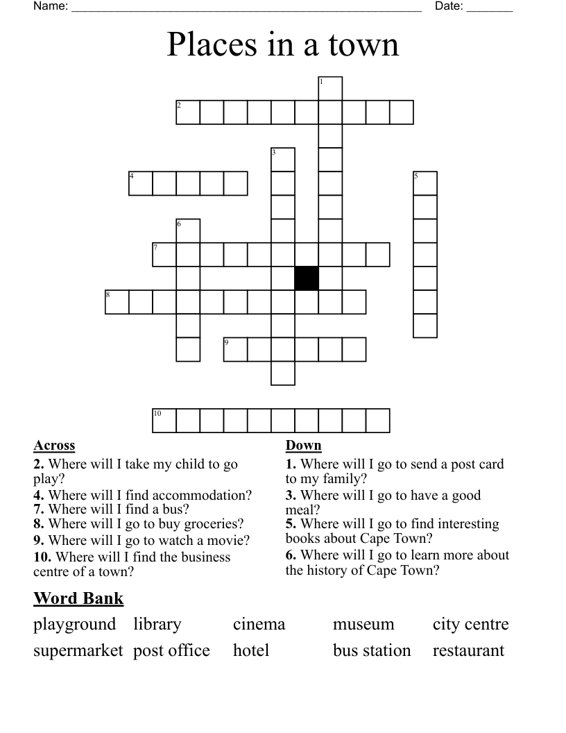 Places in a town Crossword
