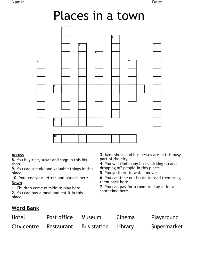 Places in a town Crossword