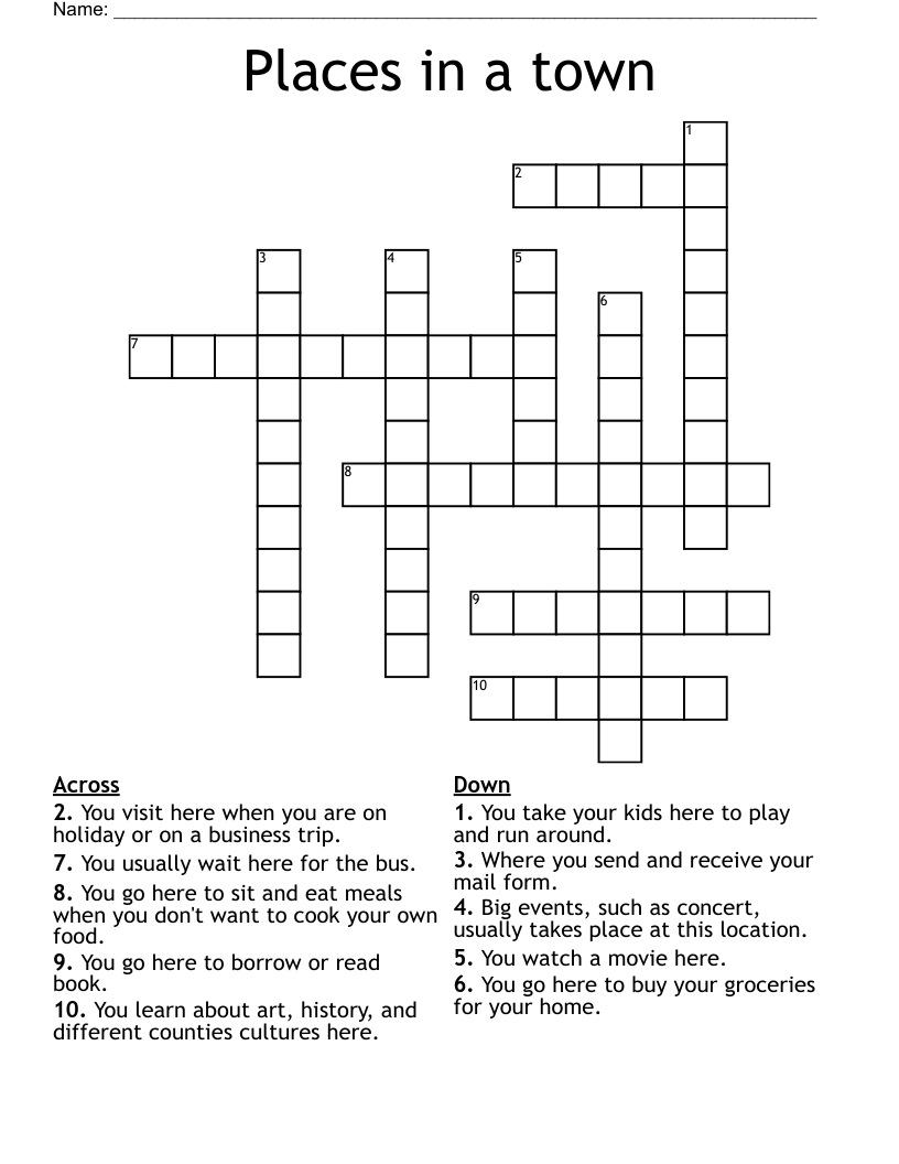 Places in a town Crossword