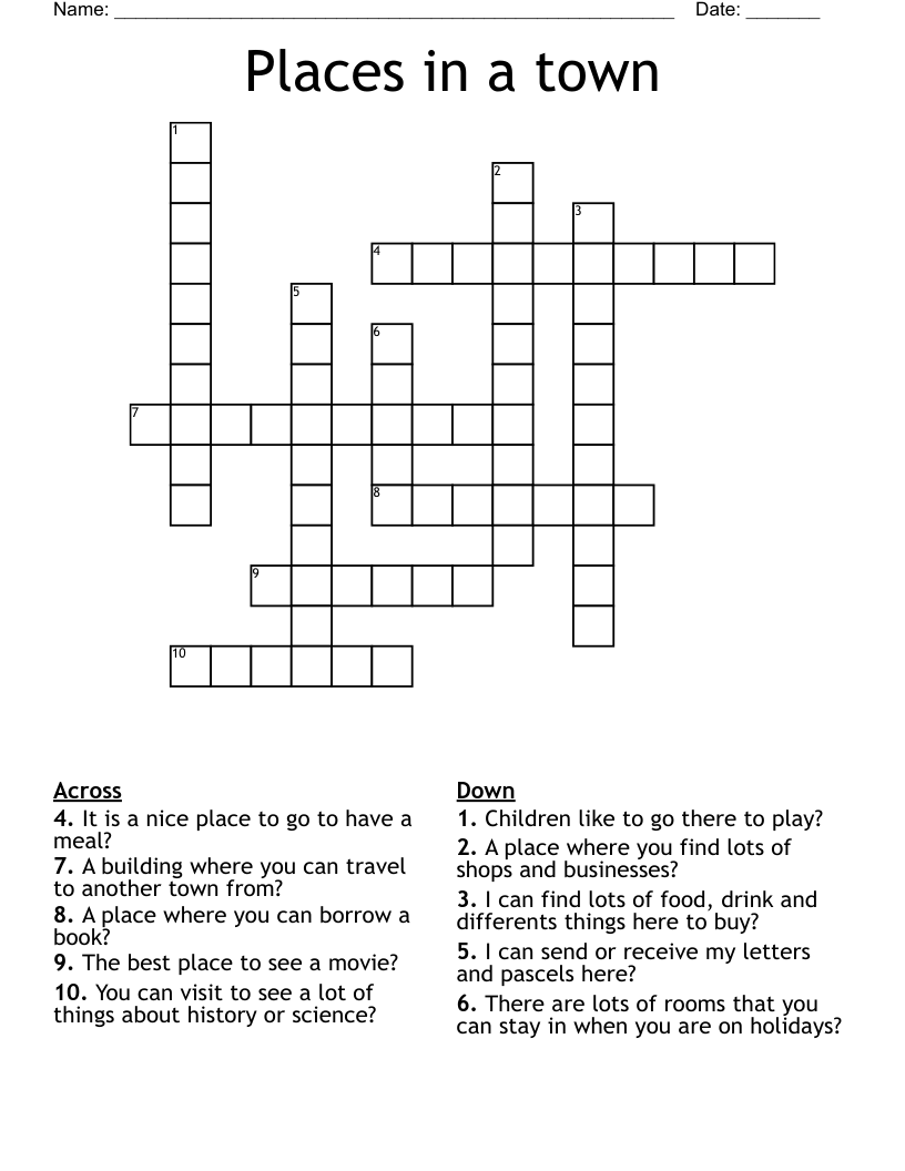 Places in a town Crossword