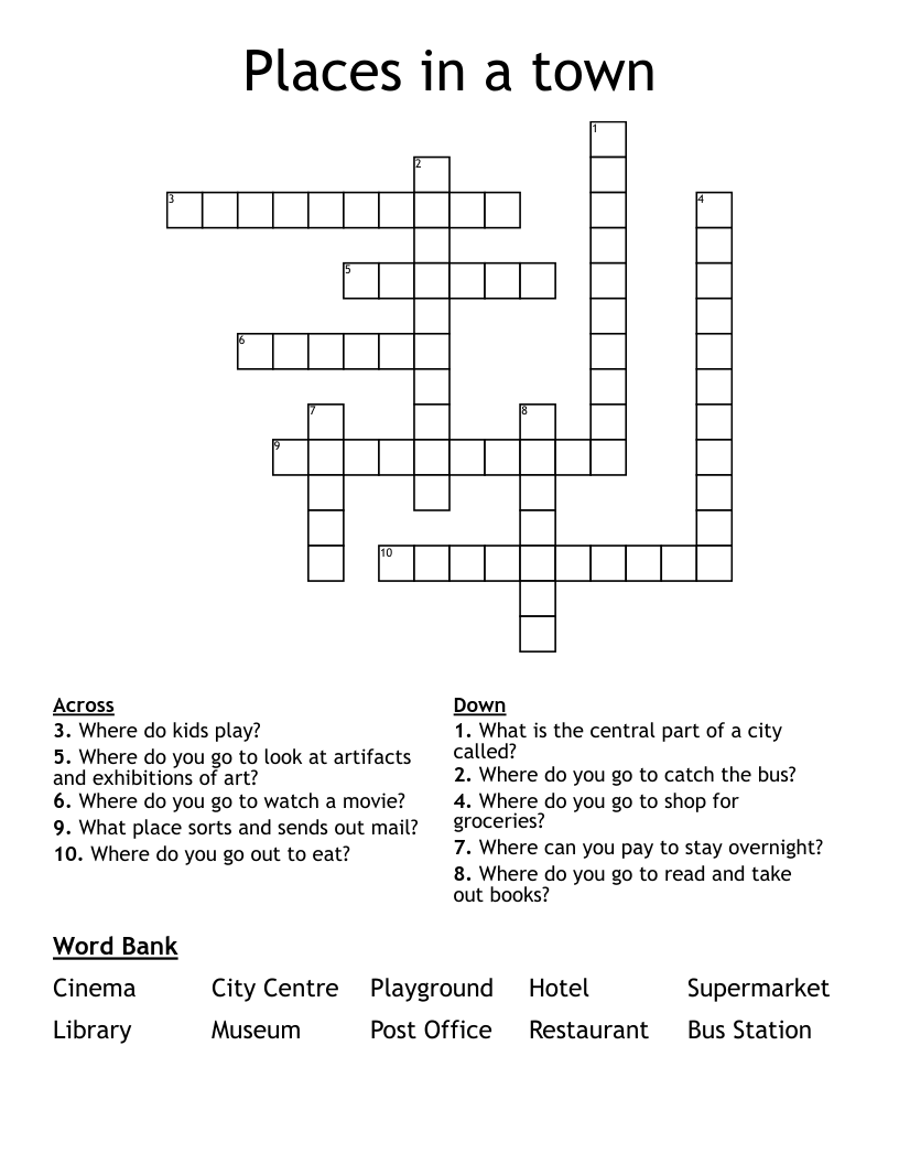Places in a town Crossword