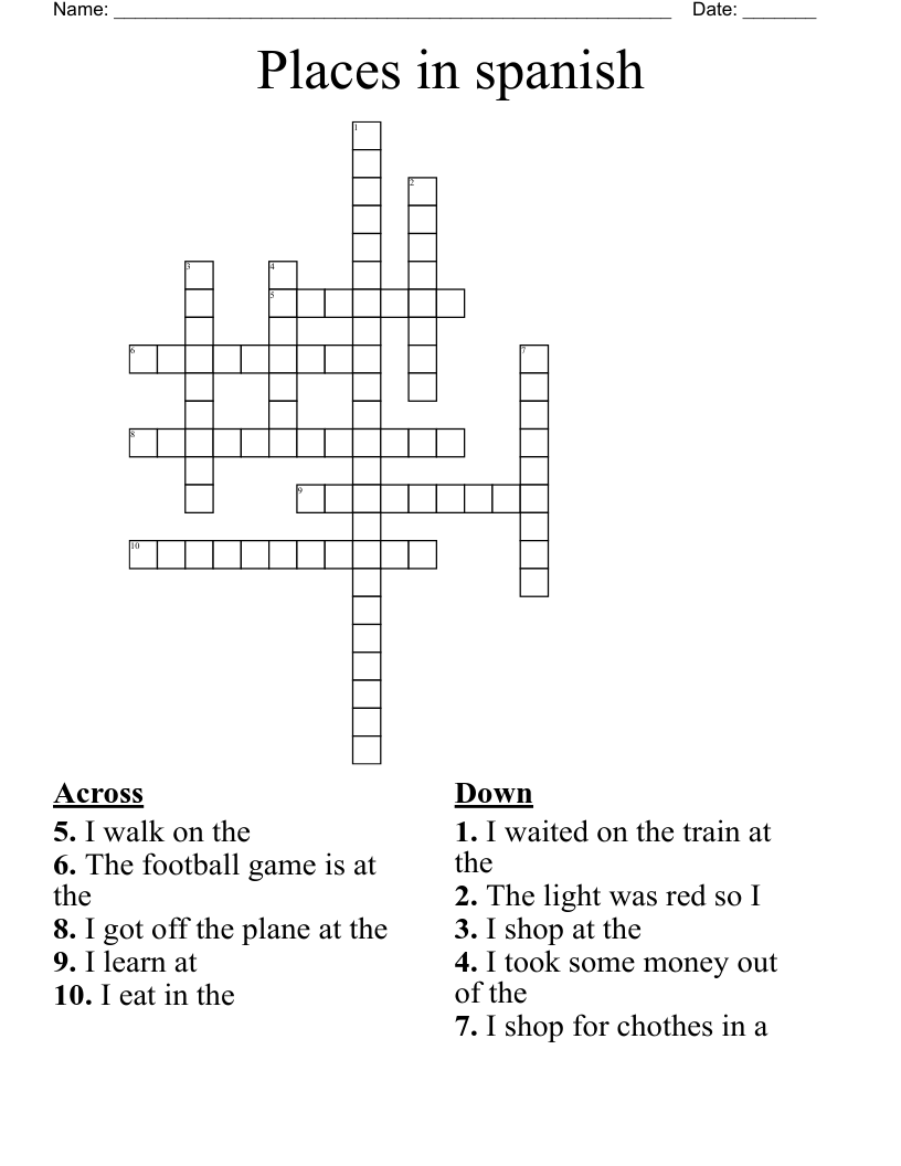 Places in spanish Crossword