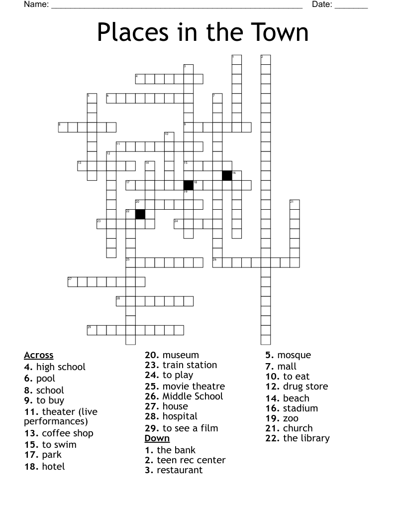 Places in the Town  Crossword