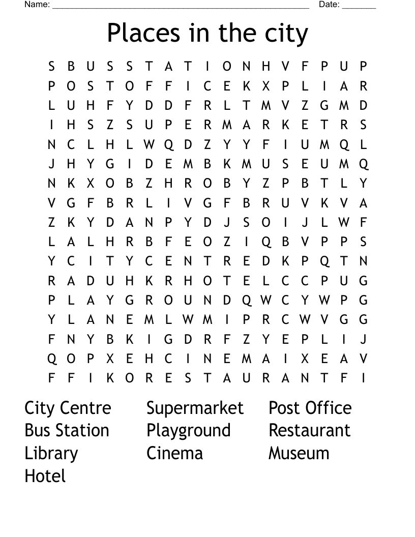 Places in the city Word Search