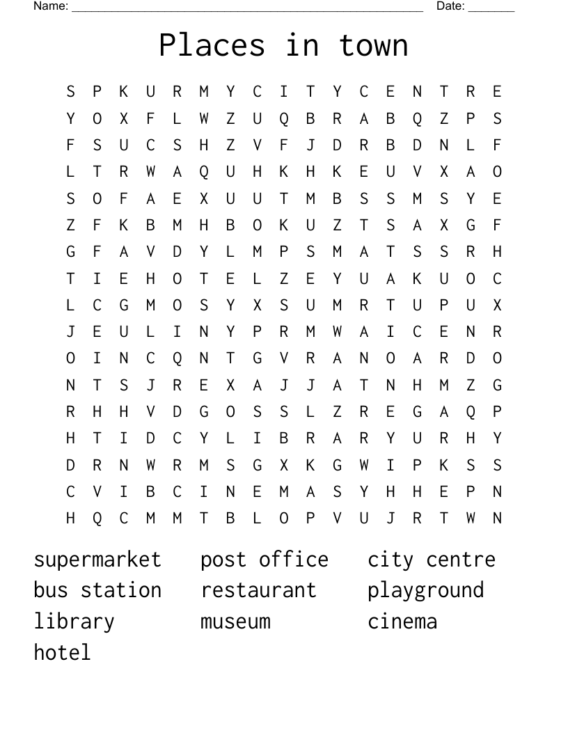 Places in town Word Search