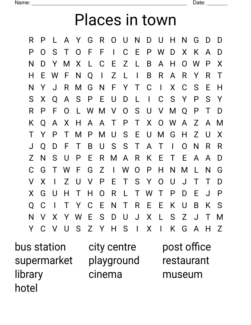 Places in town Word Search