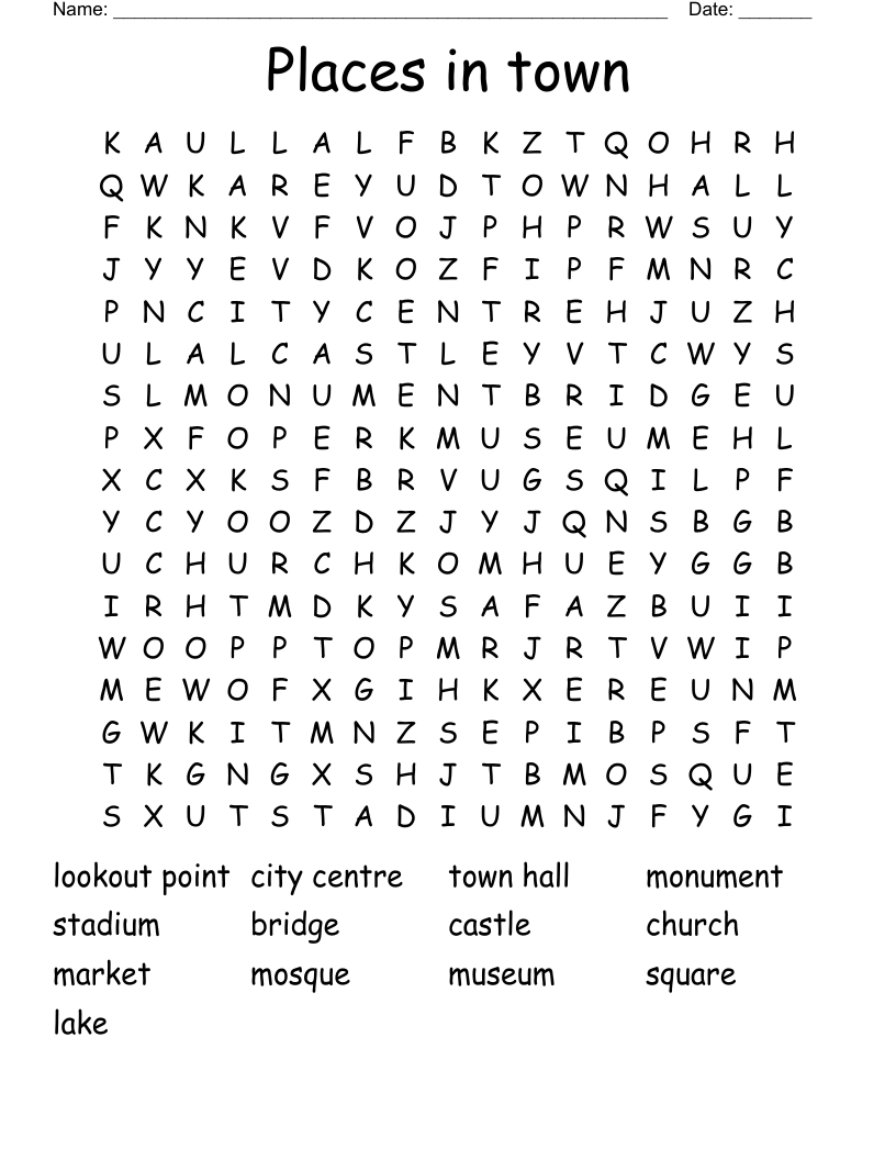 Places in town Word Search