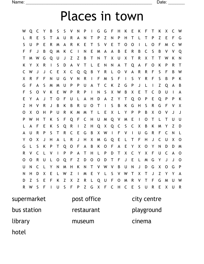 Places in town  Word Search