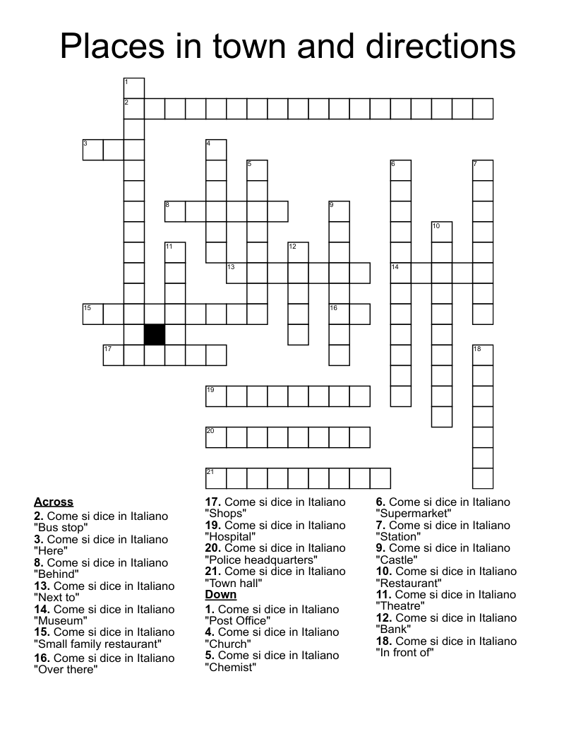 Places in town and directions Crossword