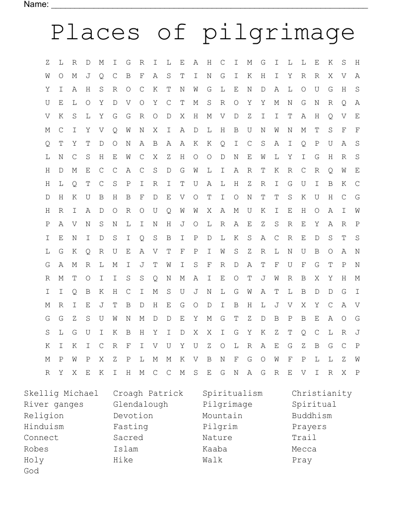 Places of pilgrimage  Word Search