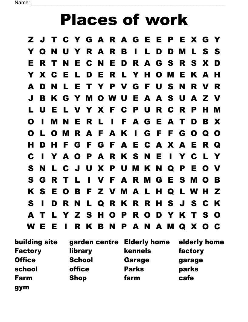 Places of work Word Search
