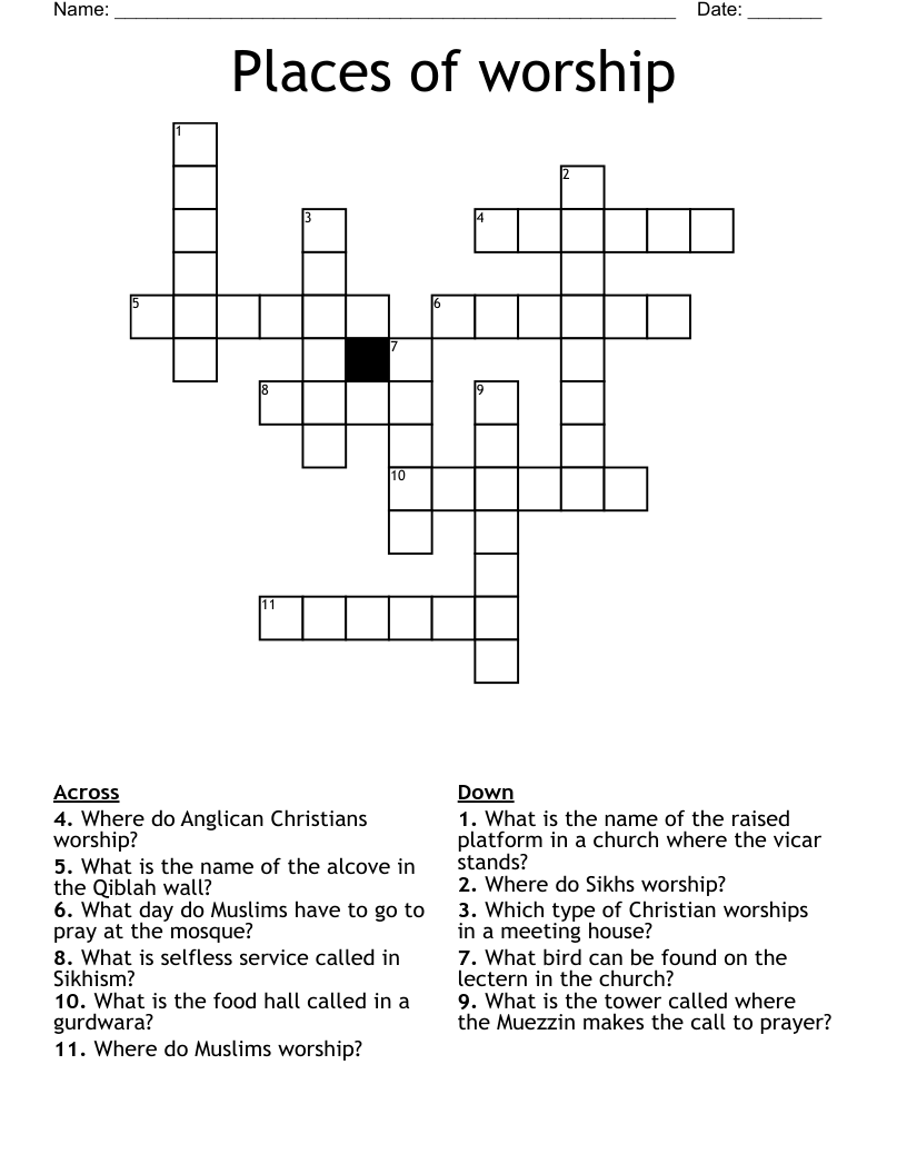 Places of worship Crossword