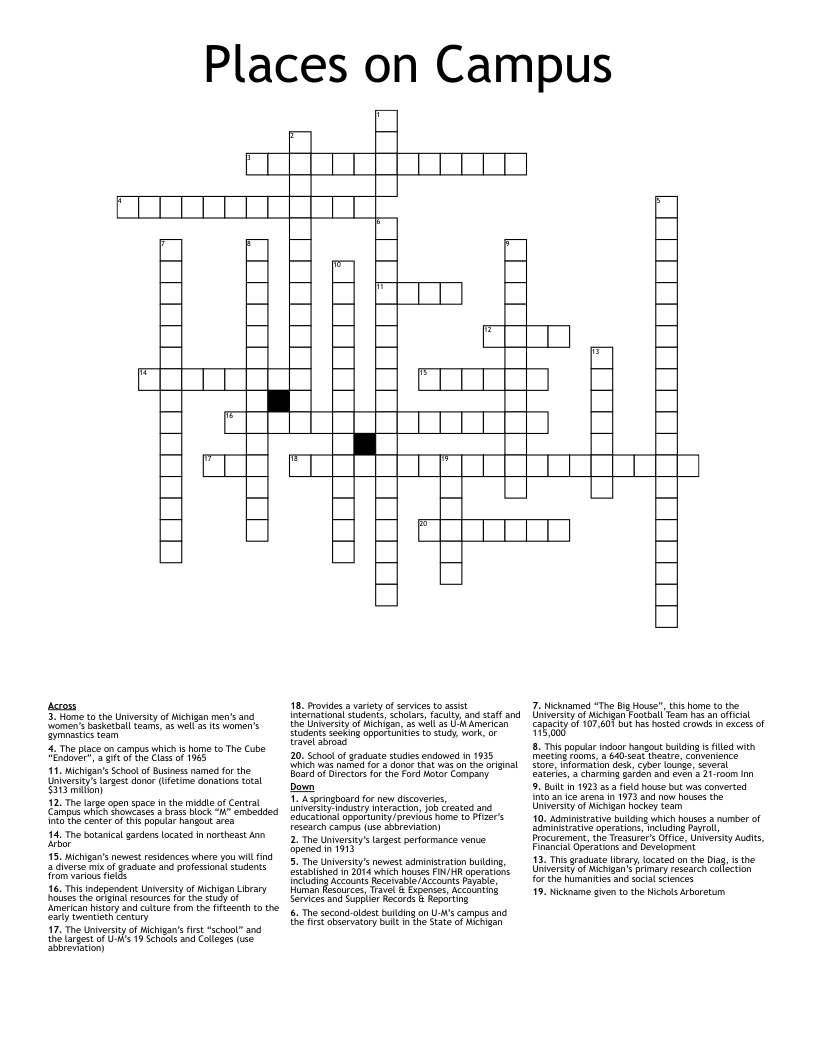 Places on Campus Crossword