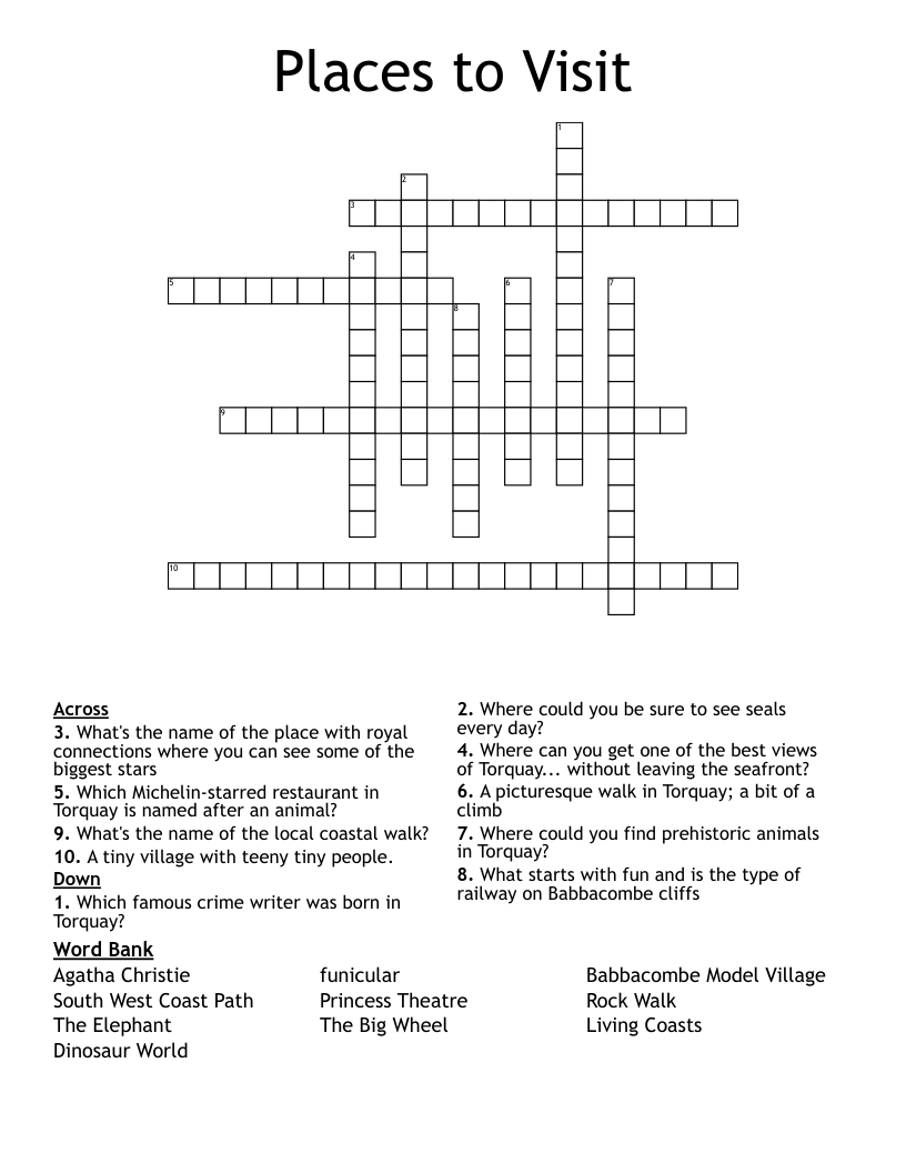 Places to Visit Crossword