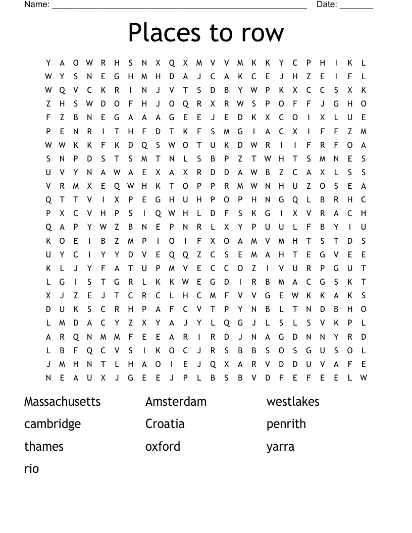 Places to row  Word Search