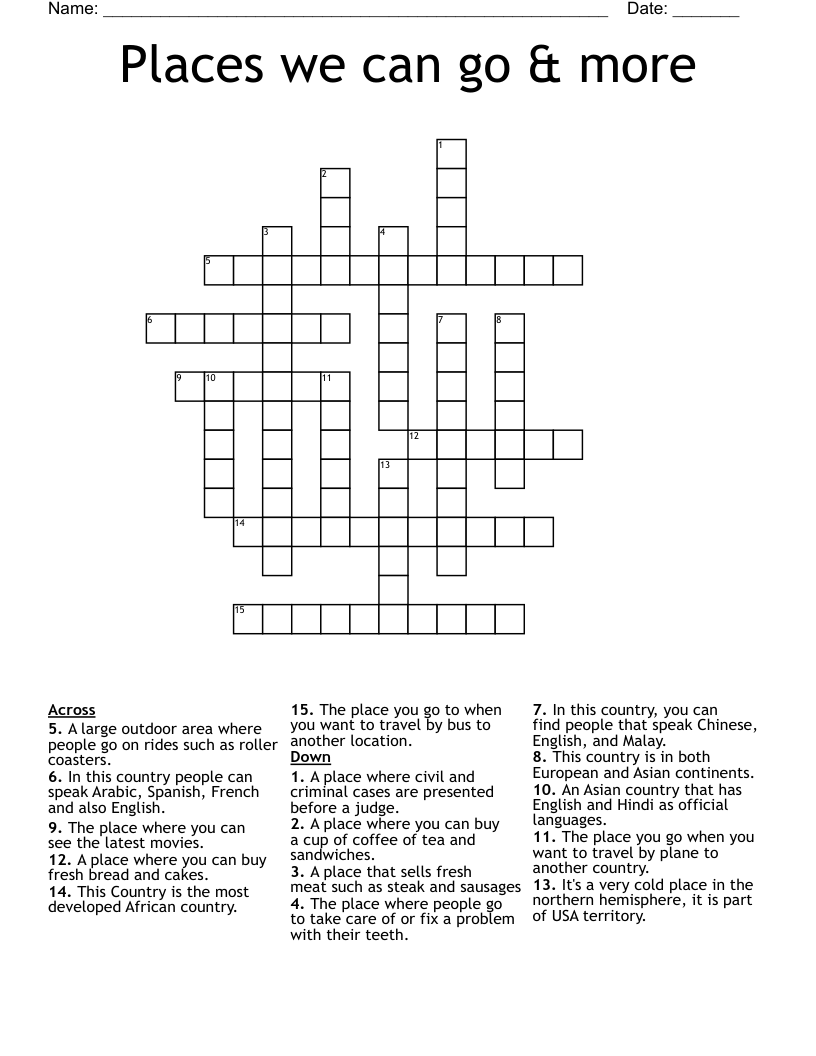 Places we can go & more Crossword