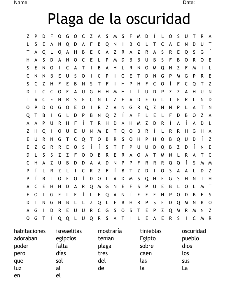 Plaga de la oscuridad Word Search