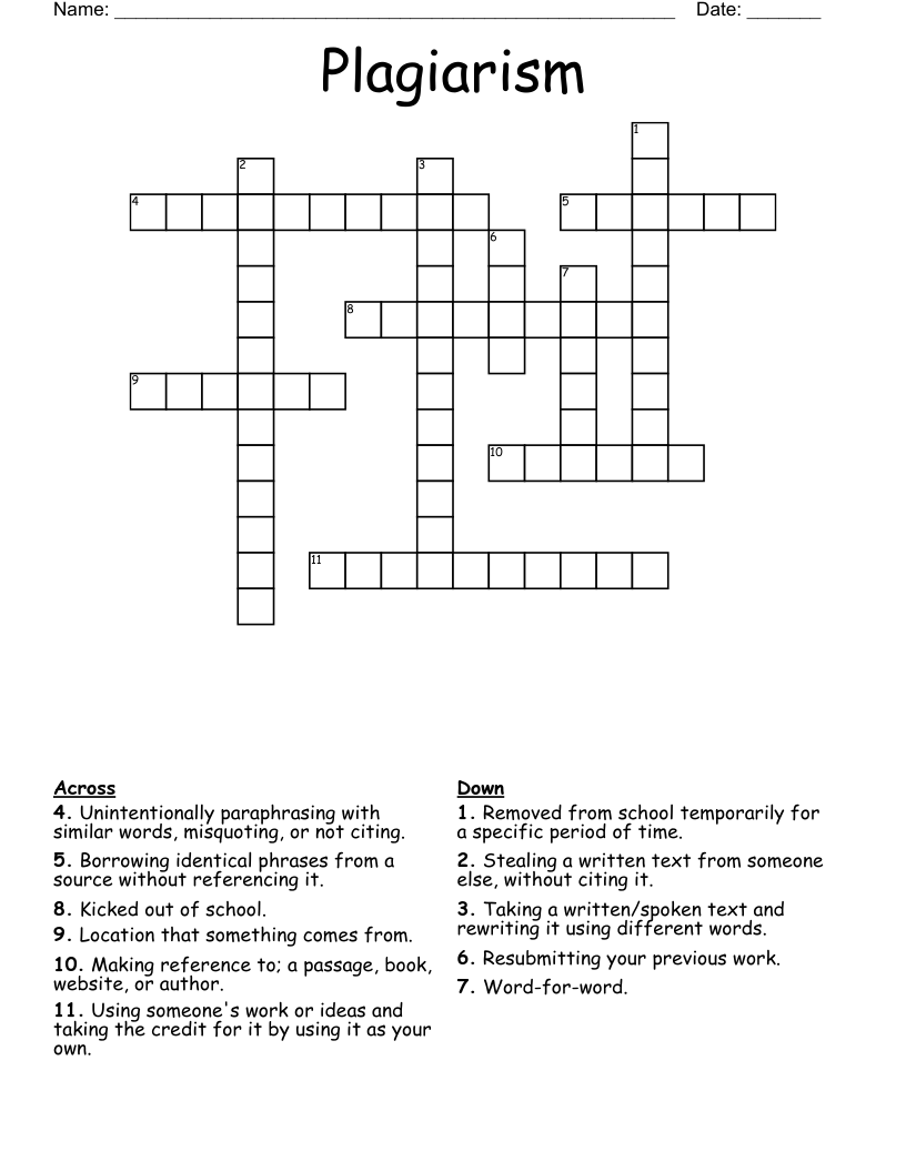 Plagiarism Crossword