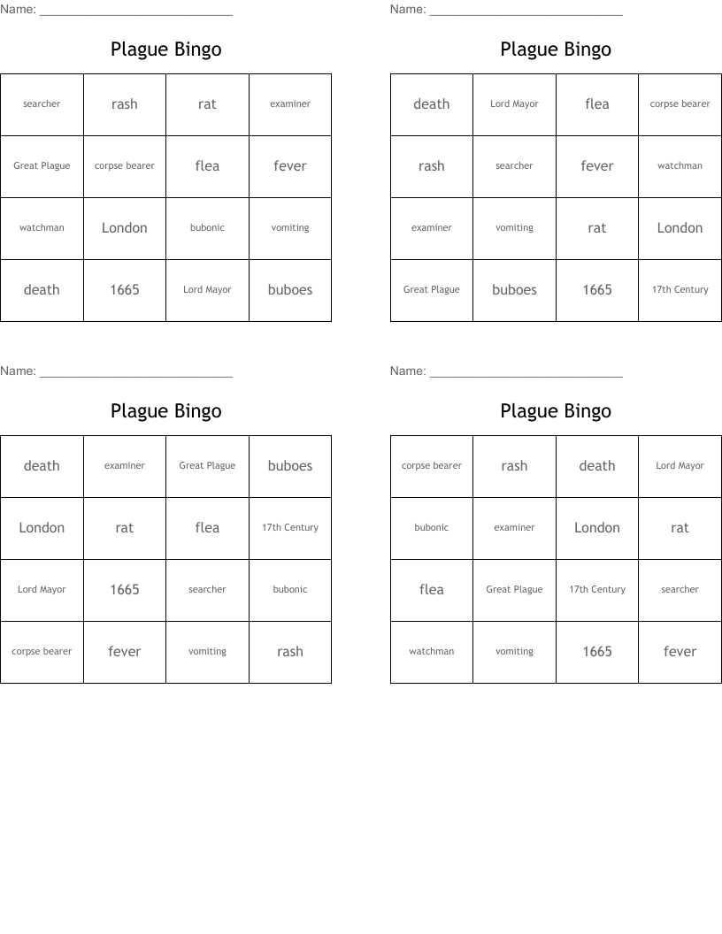 Plague Bingo