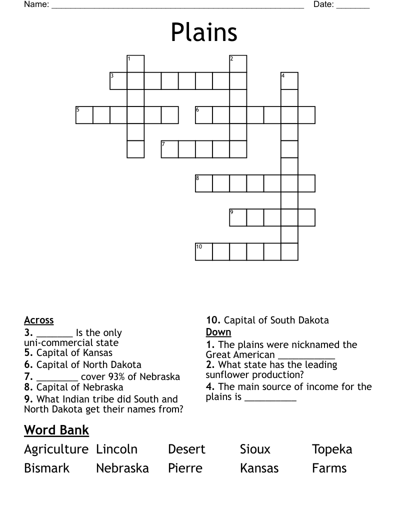 Plains Crossword