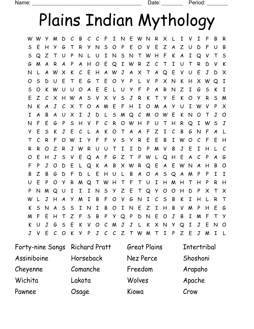 Plains Indian Mythology Word Search