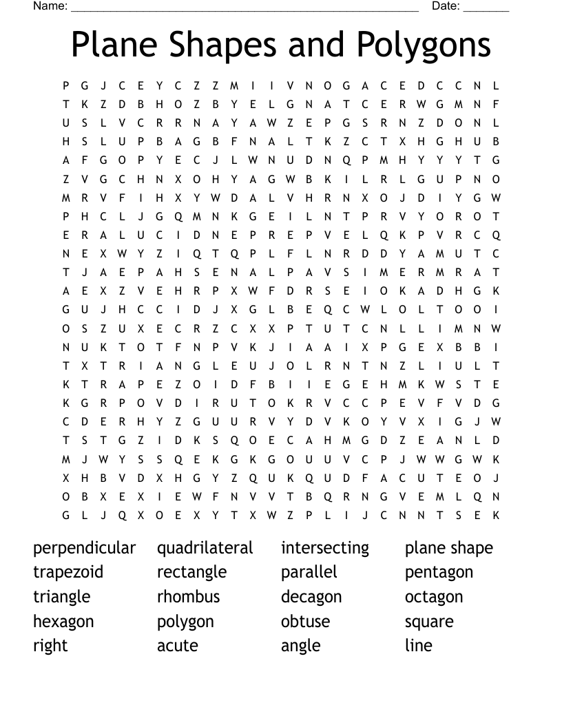 Plane Shapes and Polygons Word Search