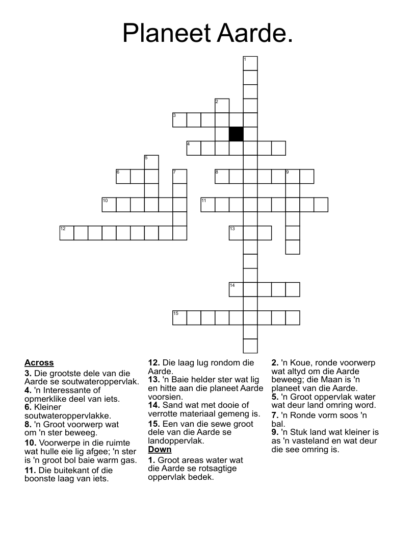 Planeet Aarde. Crossword