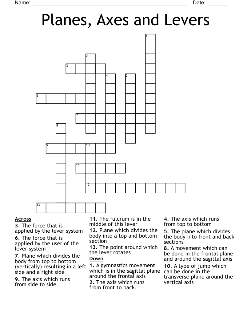 Planes, Axes and Levers Crossword