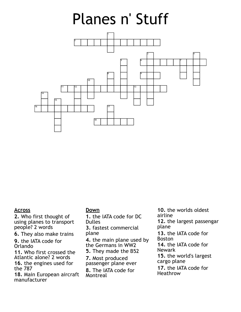 Planes n' Stuff Crossword