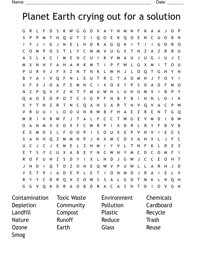 Planet Earth crying out for a solution  Word Search