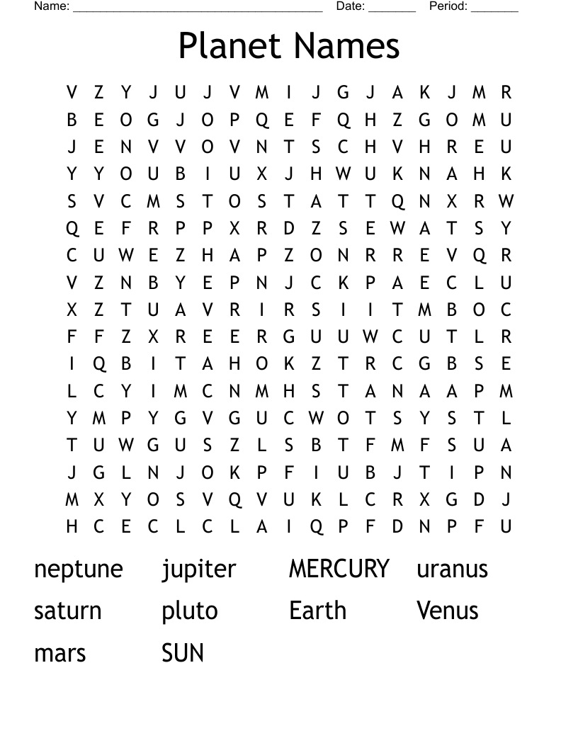 Planet Names Word Search