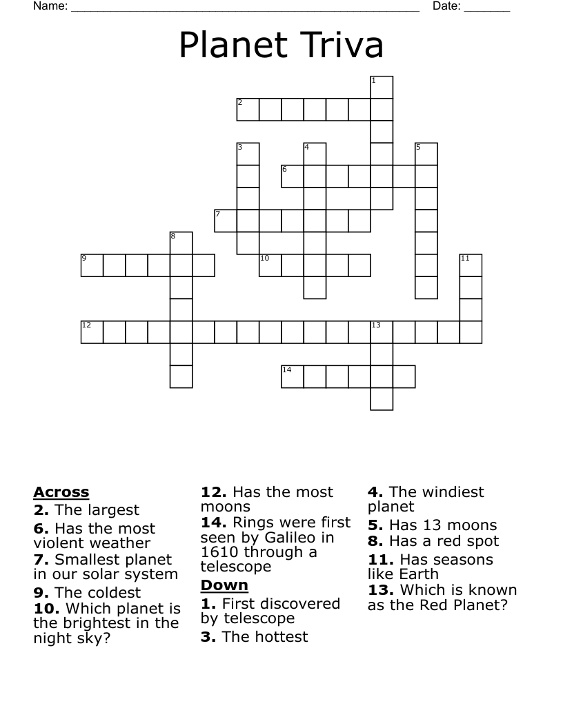 Planet Triva Crossword