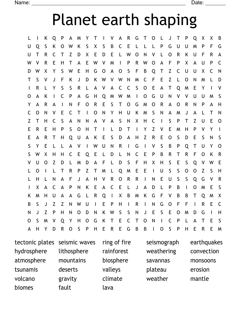 Planet earth shaping Word Search
