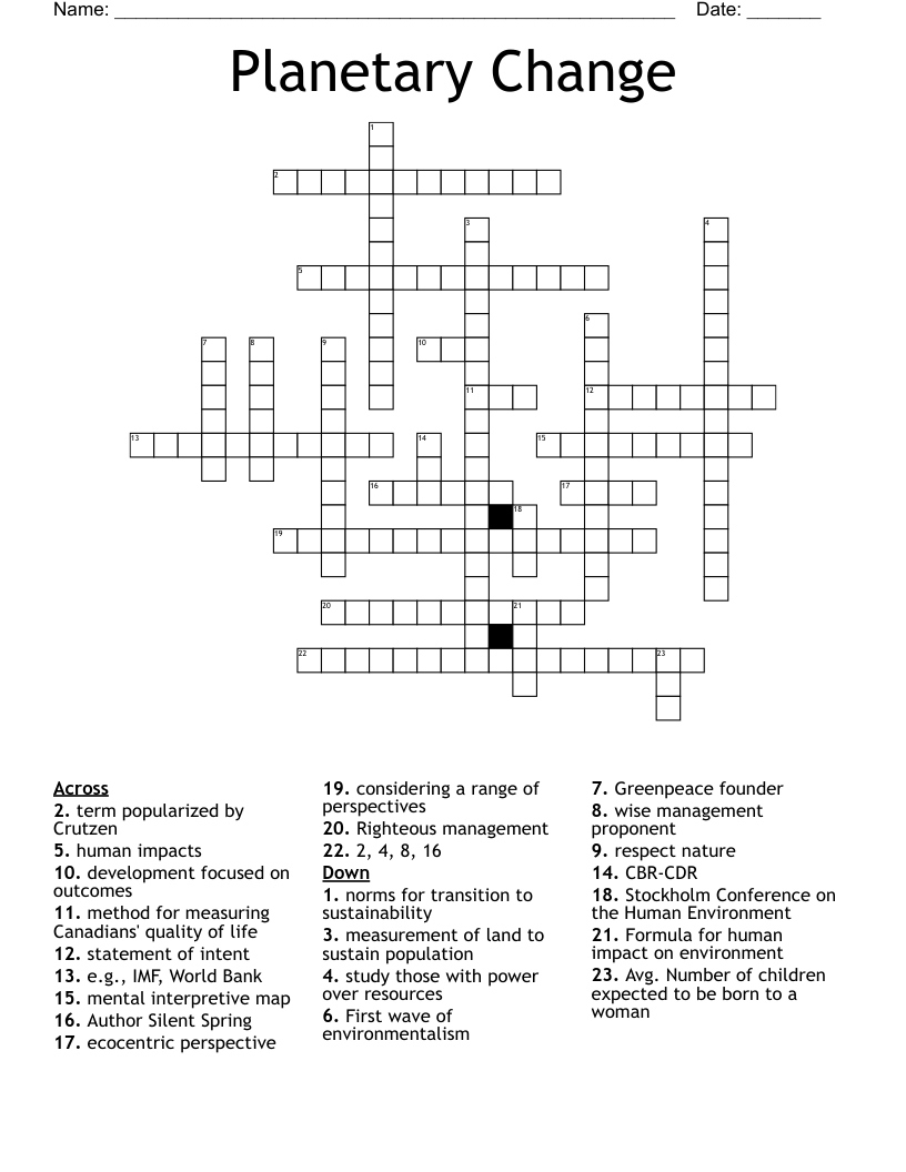 Planetary Change Crossword