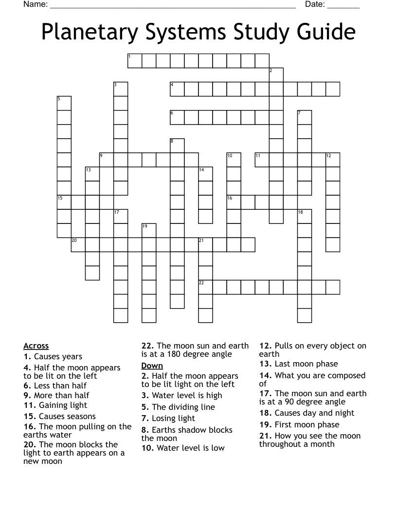 Planetary Systems Study Guide Crossword