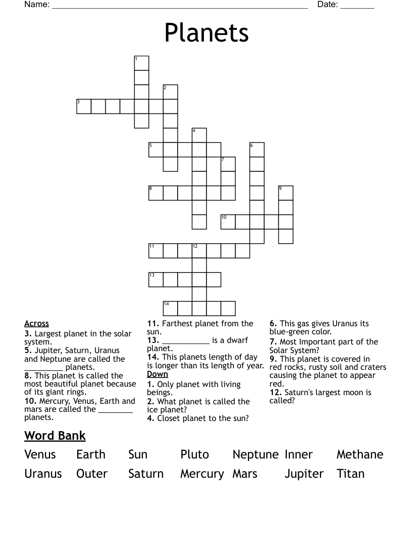 Planets Crossword