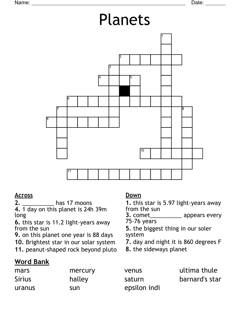 Planets Crossword
