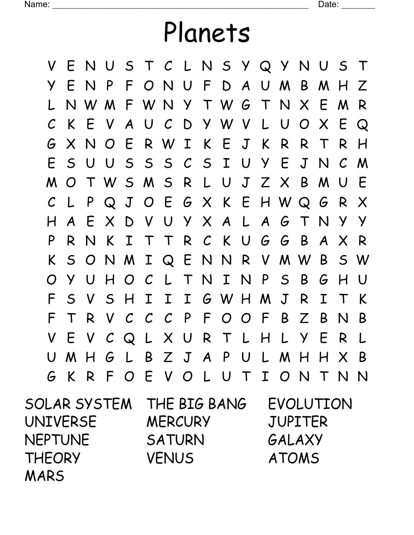 Planets Word Search