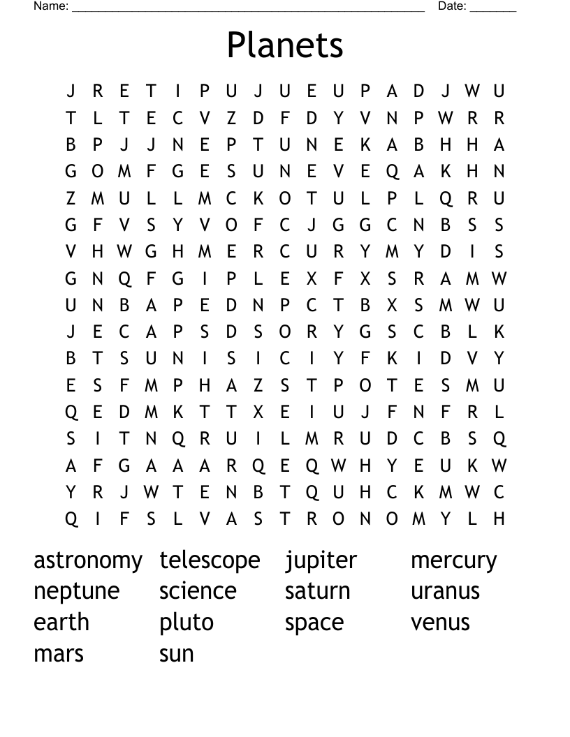 Planets Word Search