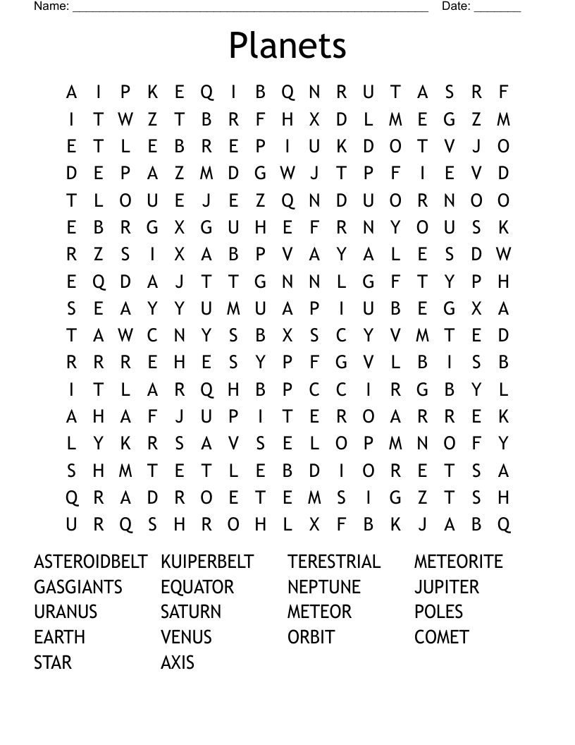 Planets Word Search