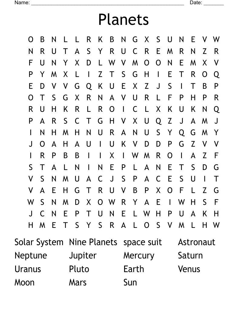 Planets Word Search