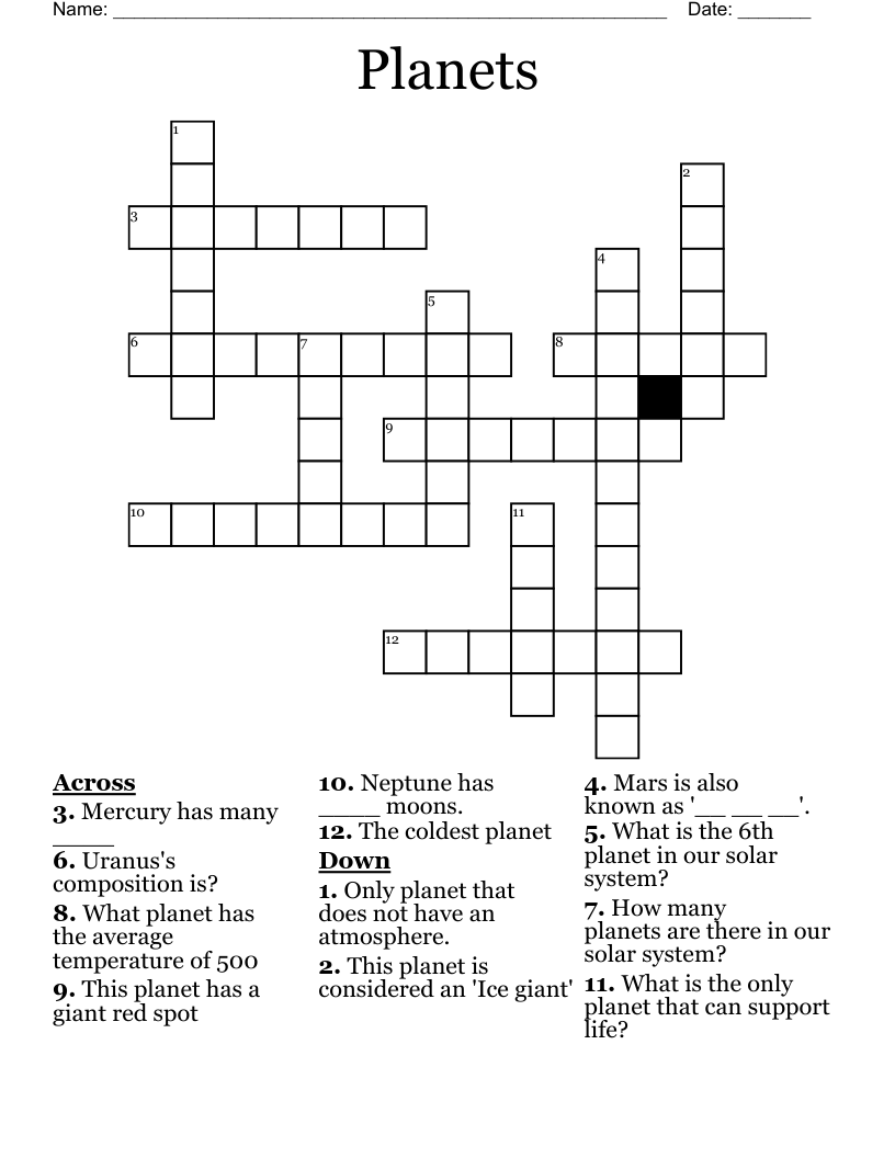 Planets Crossword