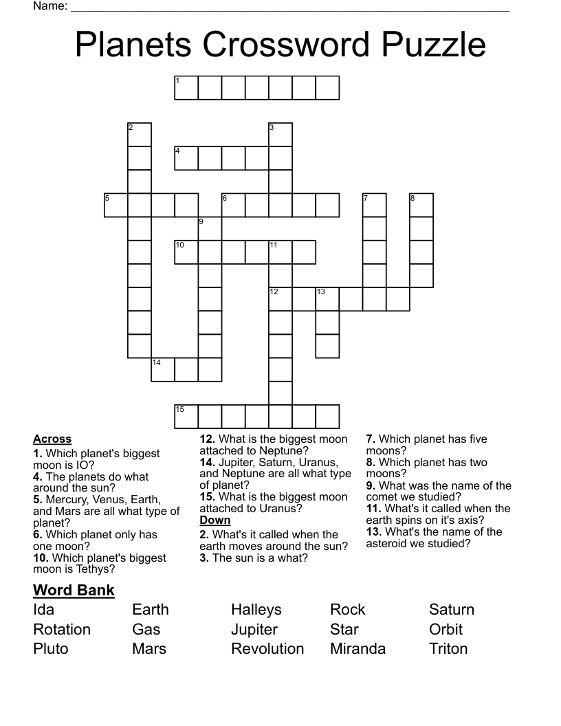 Planets Crossword Puzzle