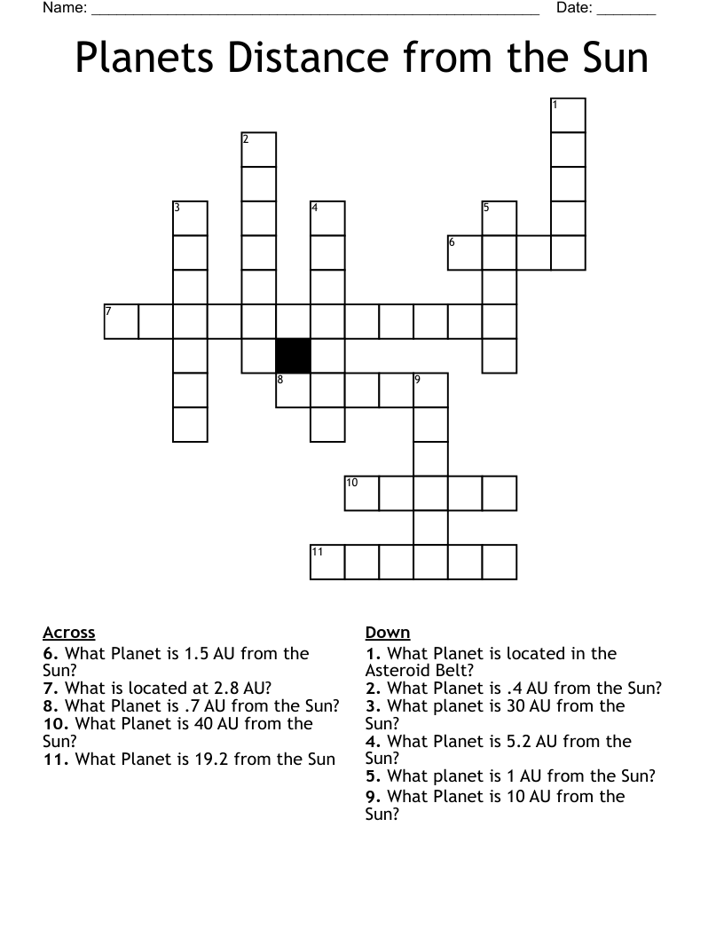 Planets Distance from the Sun Crossword